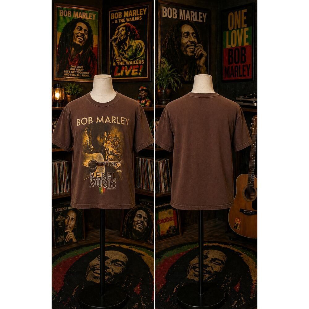 Bob Marley Rebel Music Tee 2008 Faded Brown Reggae Shirt M